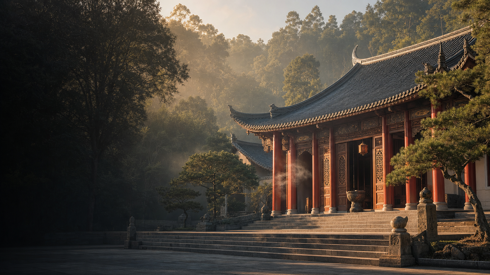 晨光中的山林道院
